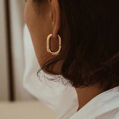 2025 New Classic Copper Alloy Smooth Metal Hoop Earrings For Woman Fashion Korean Jewelry Temperament  Daily Wear earrings